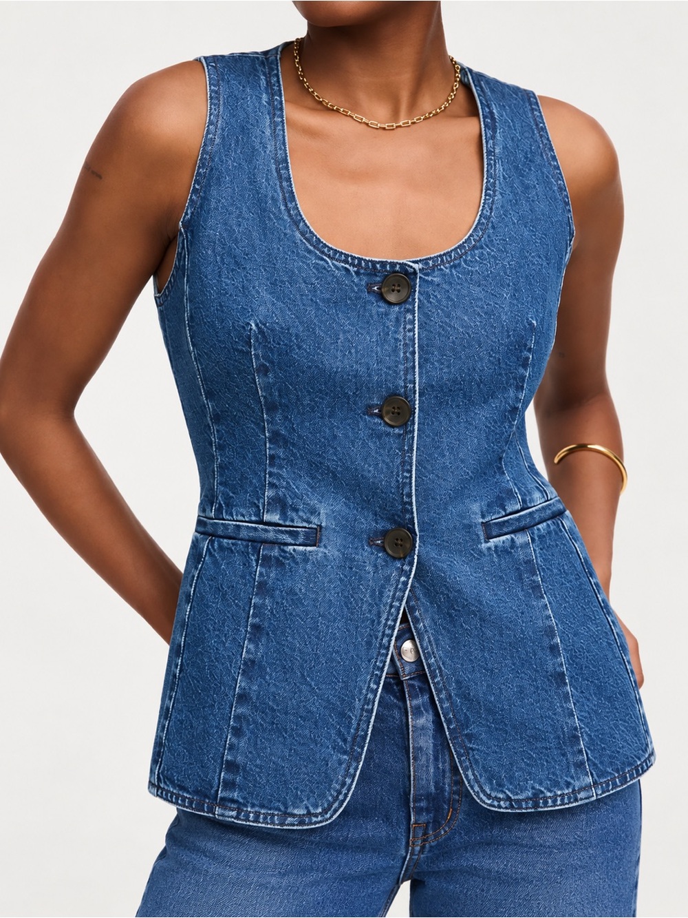 Madewell Denim Scoopneck Cutaway Vest Size 8 Dove Wash NV333
